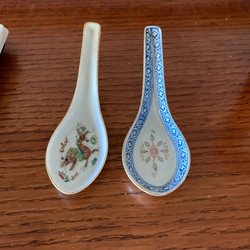 Vintage Chinese Porcelain Blue and White rice spoon & dragon painted spoon soup